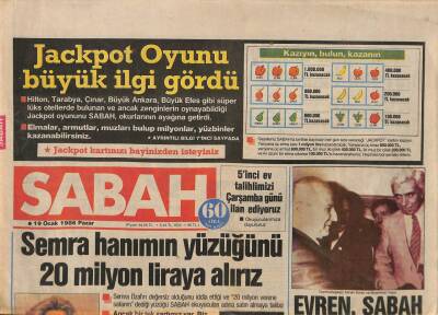 Sabah Gazetesi 19 Ocak 1986 - Semra Özal 20 Lira Verin Yüzüğümü Satarım, Zirvede Gülşen Bubikoğlu Ve Hülya Avşar GZ91851 - 1
