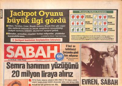 Sabah Gazetesi 19 Ocak 1986 - Türkan Şorayların , Fatma Giriklerin Devri Bitti - Türk Müziği Sanatçısı Yeşim Nur da Basıldı GZ127688 - 1