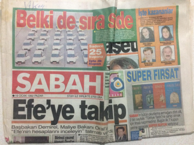 Sabah Gazetesi 19 Ocak 1992 - Başbakan Demirelden TalimatEfenin Hesaplarını İnceleyin GZ27387 - 1