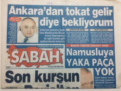 Sabah Gazetesi 19 Ocak 2001 - Saadettin TantanNamusluya Yaka Paça Yok GZ47632 - 1
