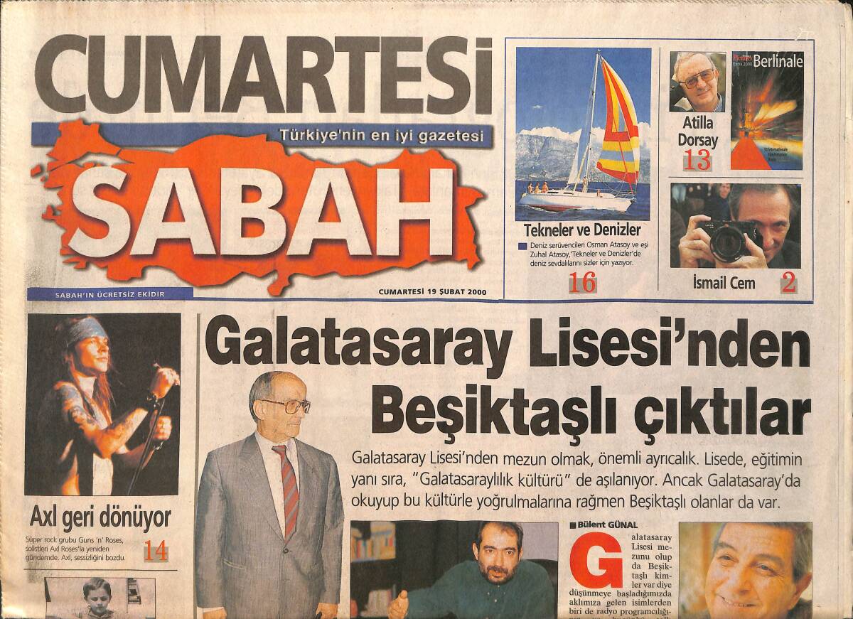 Sabah Gazetesi 19 Şubat 2000 - Deniz Akkaya, Sevgilisi Okan Bayülgen'e Sokak Ortasında Tokat Attı - Hülya Avşar, Yunanistanlı Sanatçı ile Düet Yapacak GZ158107 - 1