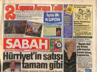 Sabah Gazetesi 19 Temmuz 1990 - Muazzez Abacı Sabaha Anlattı Bazen Bir Fırtına Gibi Eserim Bazen İçime Kapanırım.. GZ96862 - 1