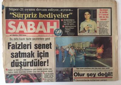 Sabah Gazetesi 2 Ağustos 1985 - Faizleri Senet Satmak İçin Düşürdüler GZ25016 - 1