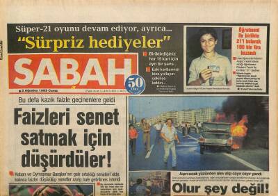 Sabah Gazetesi 2 Ağustos 1985 - Yeliz Bileklerini Kesip İntihara Teşebbüs Etti - Faizleri Senet Satmak İçin Düşürdüler ! GZ127645 - 1