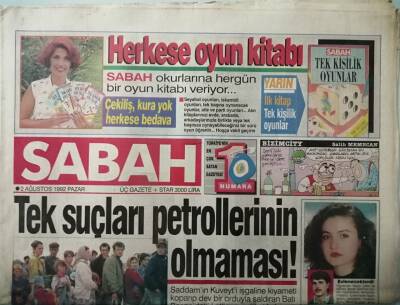 Sabah Gazetesi 2 Ağustos 1992 Tek Suçları Petrollerinin Olması - GZ37798 - 1