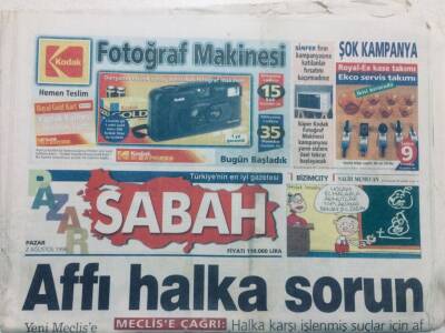 Sabah Gazetesi 2 Ağustos 1998 - Meclise ÇağrıAffı Halka Sorun GZ47631 - 1