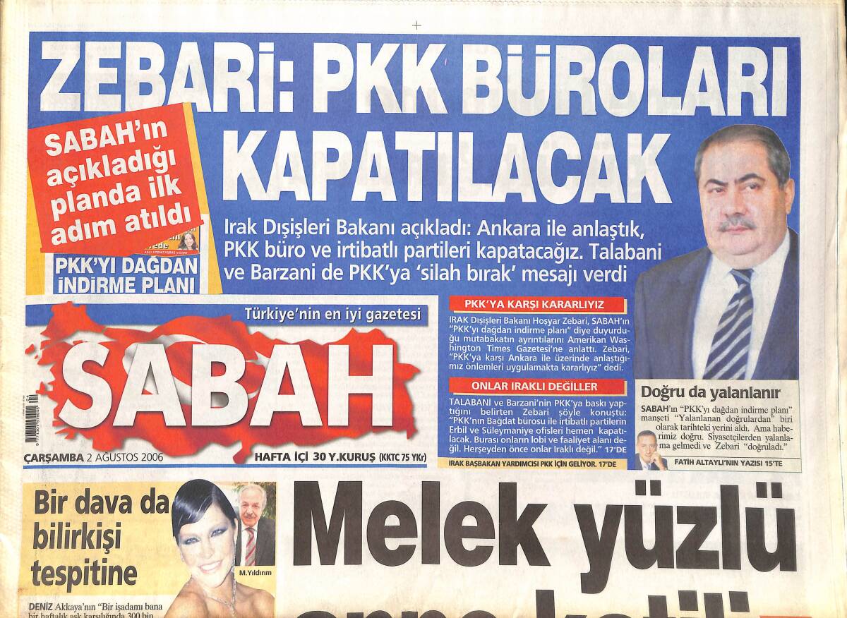 Sabah Gazetesi 2 Ağustos 2006 - Boğaziçi'ne Mühür - Şükrü Saraçoğlu İçin Müjdeli Haber! GZ137694 - 1