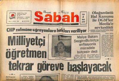 Sabah Gazetesi 2 Aralık 1979 - CHP Zulmüne Uğrayanlara Hakları Veriliyor GZ64036 - 2
