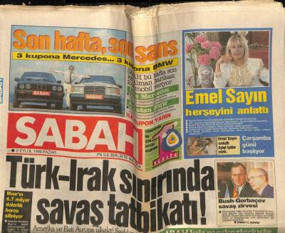 Sabah Gazetesi 2 Eylül 1990 - Emel Sayın Her Şeyini Anlattı - Özal Meclisten Asker Gönderme İzni İstedi GZ93000 - 1