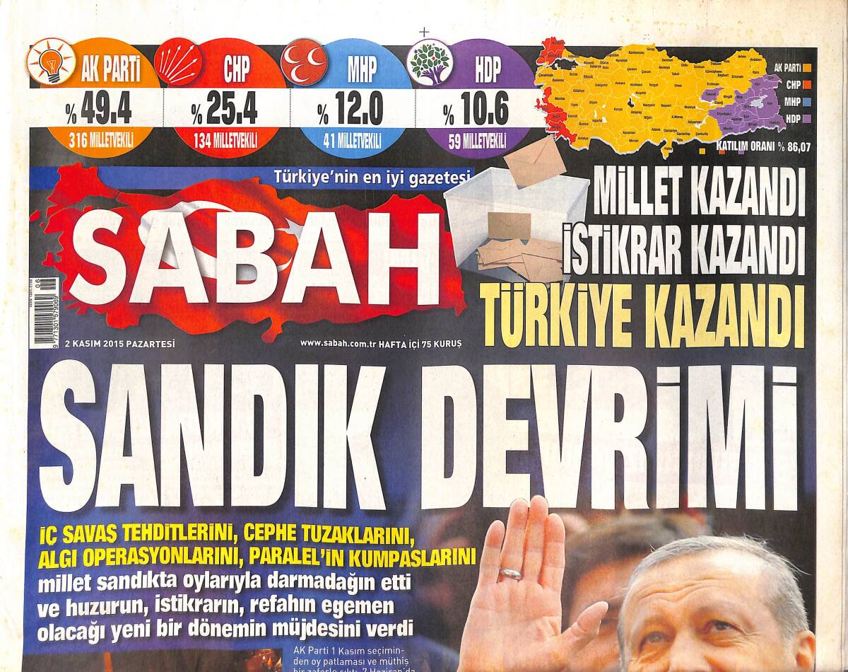 Sabah Gazetesi 2 Kasım 2015 - Sandık Devrimi - Ünlüler Sandığa Koştu - Hamit Altıntop Gurbete GZ135524 - 1