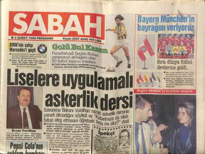 Sabah Gazetesi 2 Şubat 1989 - Liselere Uygulamalı Askerlik Dersi GZ61555 - 1