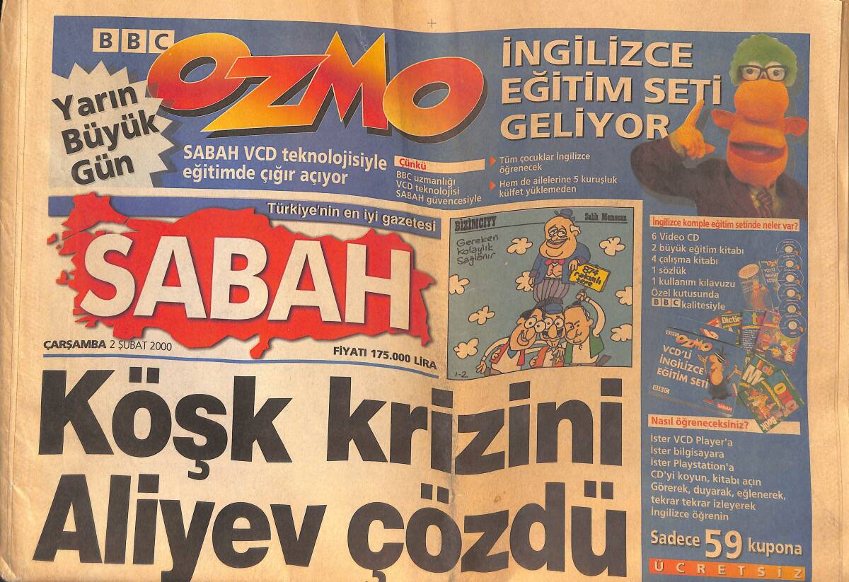 Sabah Gazetesi 2 Şubat 2000 - Köşk Krizini Aliyev Çözdü - Ajda Pekkan'ı Hiç Böyle Görmediniz GZ133900 - 1