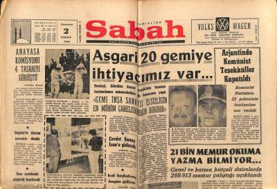 Sabah Gazetesi 2 Temmuz 1966 - 21 Bin Memur Okuma Yazma Bilmiyor... GZ82053 - 1