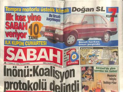 Sabah Gazetesi 2 Temmuz 1992 - Doğum Günü Hediyesi GZ56632 - 1