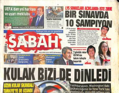 Sabah Gazetesi 2 Temmuz 2013 - Mısırda Mursinin En Zor Günü - TSKdan Yeni Görev Tanımı GZ116719 - 1
