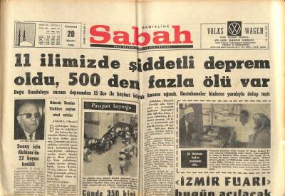 Sabah Gazetesi 20 Ağustos 1966 - 11 İlimizde Şiddetli Deprem Oldu , 500den Fazla Ölü Var GZ80679 - 1