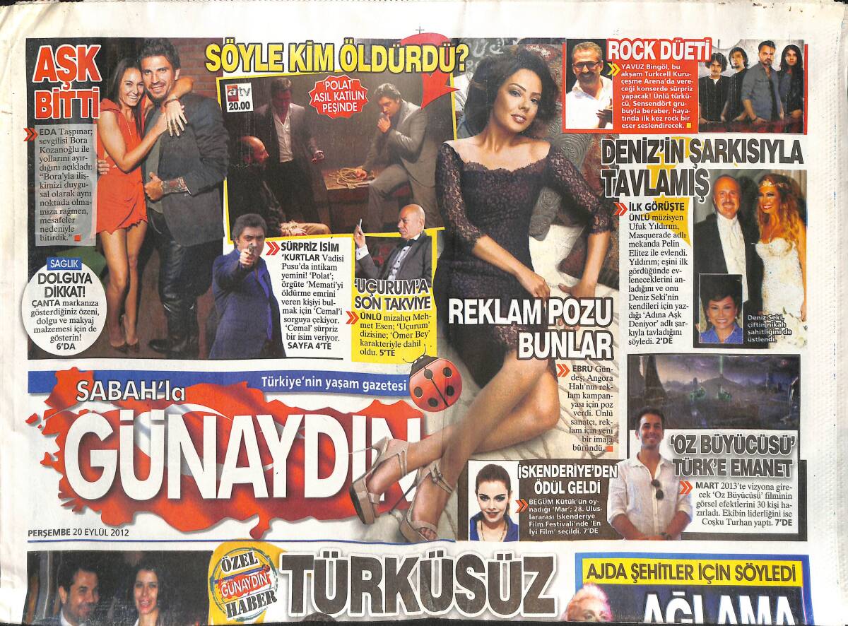 Sabah Gazetesi 20 Eylül 2012 - Ajda Pekkan Şehitler İçin Söyledi - Türküsüz İbo Şov - Yalın'ı Kaçırdılar GZ137322 - 1
