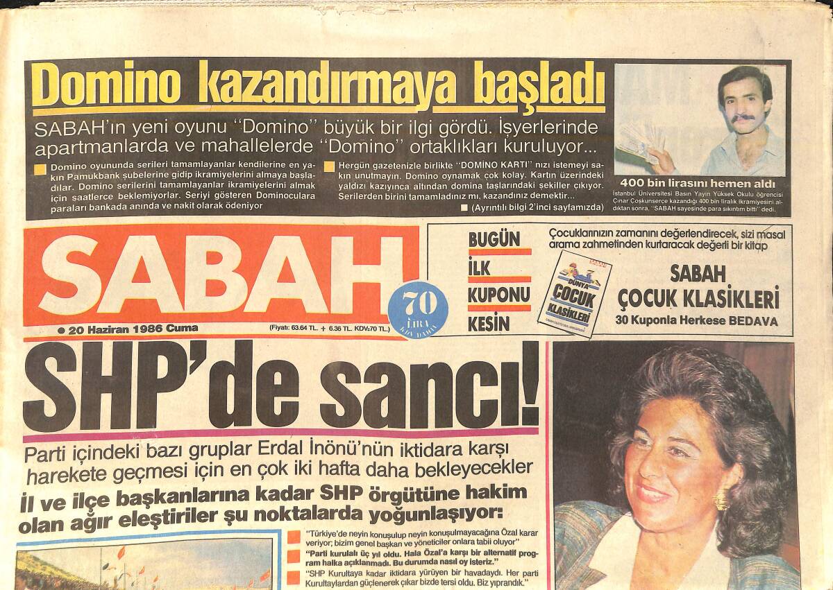 Sabah Gazetesi 20 Haziran 1986 - Cengiz Kurtoğlu Unutulan Kaset Afişi - Özal İki De Turist Transfer Etti GZ2377 - 1