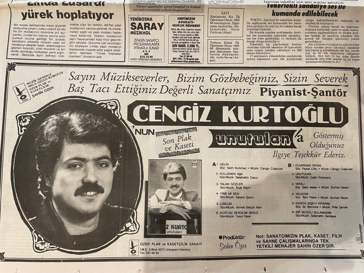 Sabah Gazetesi 20 Haziran 1986 - Cengiz Kurtoğlu Unutulan Kaset Afişi - Özal İki De Turist Transfer Etti GZ2377 - 2