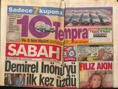 Sabah Gazetesi 20 Haziran 1992 - Demirel İnönüyü İlk Kez Üzdü GZ62887 - 1