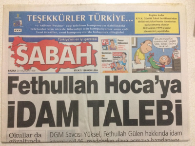 Sabah Gazetesi 20 Haziran 1999 - Fethullah Gülene İdam Talebi GZ23581 - 1