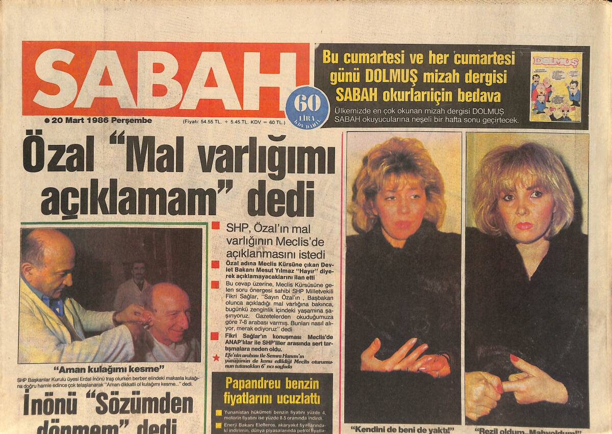 Sabah Gazetesi 20 Mart 1986 - Sakarya Beşiktaş'ı Kupadan Eledi - İnönü Sözümden Dönmem Dedi GZ3380 - 1