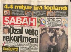 Sabah Gazetesi 20 Mart 1992 - Özal Veto Rekortmeni GZ62836 - 2