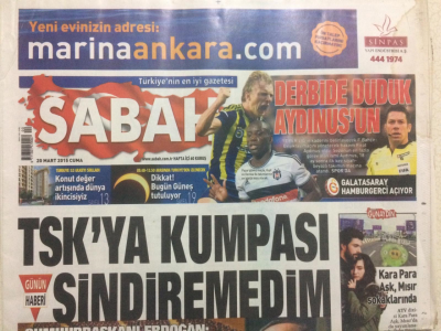 Sabah Gazetesi 20 Mart 2015 - Erdoğan, Tskya Kumpası Sindiremedim GZ27212 - 1