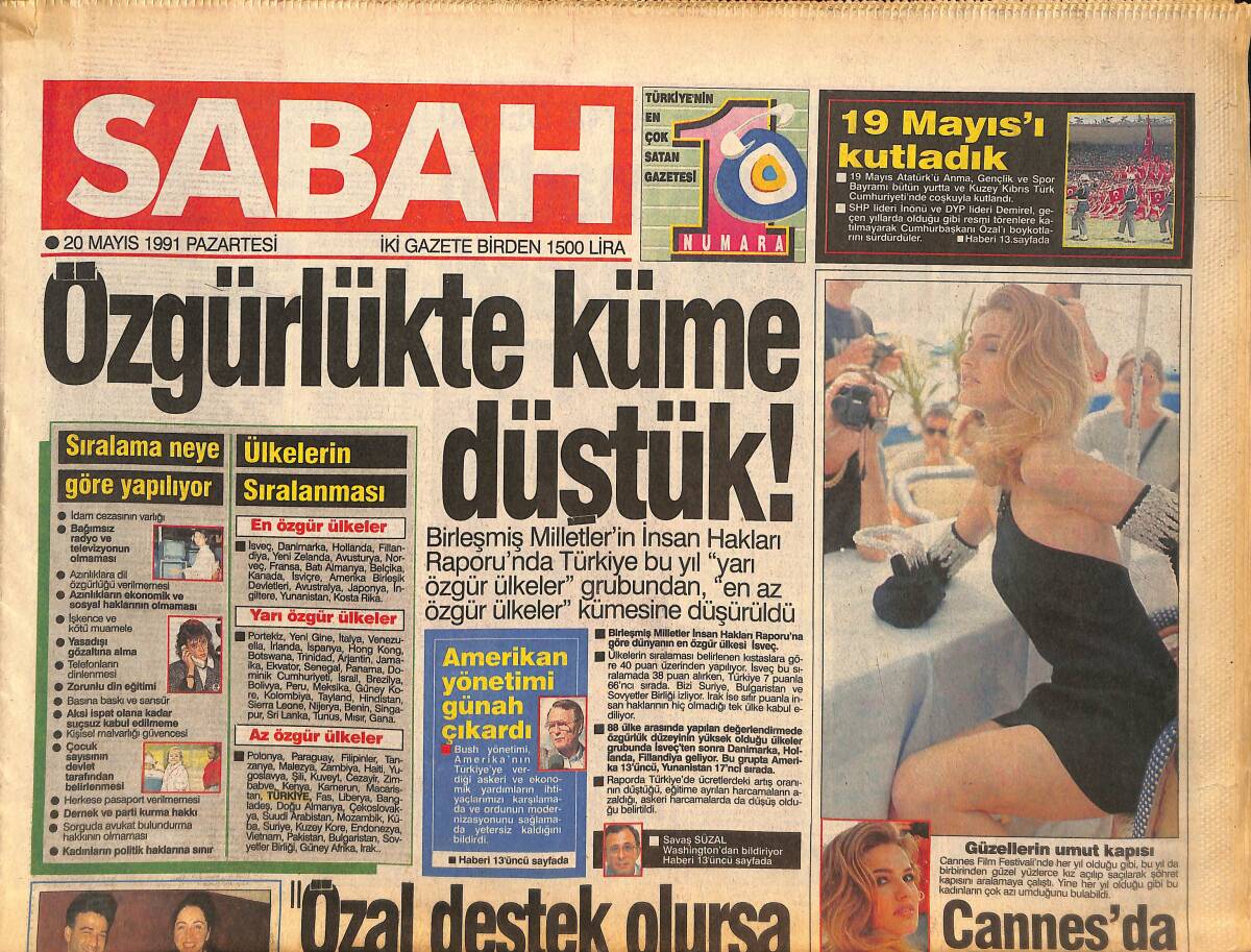 Sabah Gazetesi 20 Mayıs 1991 - Özgürlükte Küme Düştük - Yazarların Mutlu Günü GZ132968 - 1