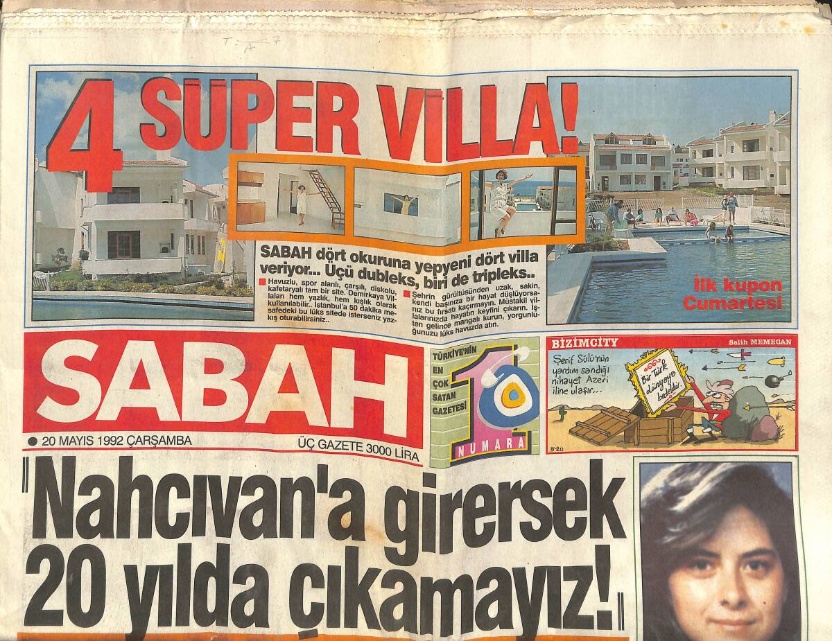 Sabah Gazetesi 20 Mayıs 1992 - Şener Şen, Güler Sabancı İle Çiftetelli Oynadı - Ahu Tuğba: Evliliğim Sahte Değil - Tanju Kimin Peşinde GZ153300 - 1