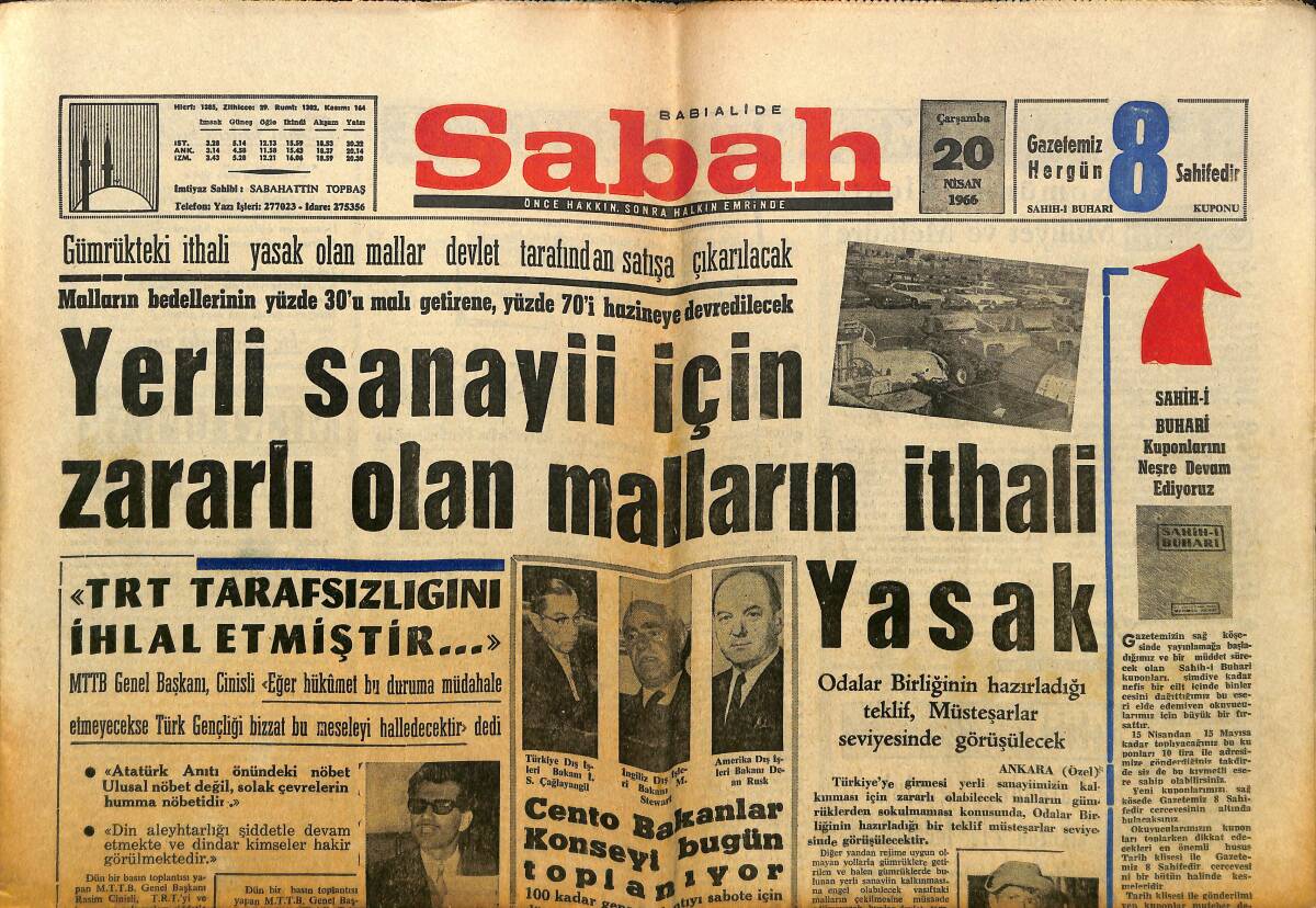 Sabah Gazetesi 20 Nisan 1966 - Doğu'da Kalkınma Toplantısı Yapılıyor - TMTF Siyasi Partilerin Çıkarlarına Alet Oluyor GZ149746 - 1