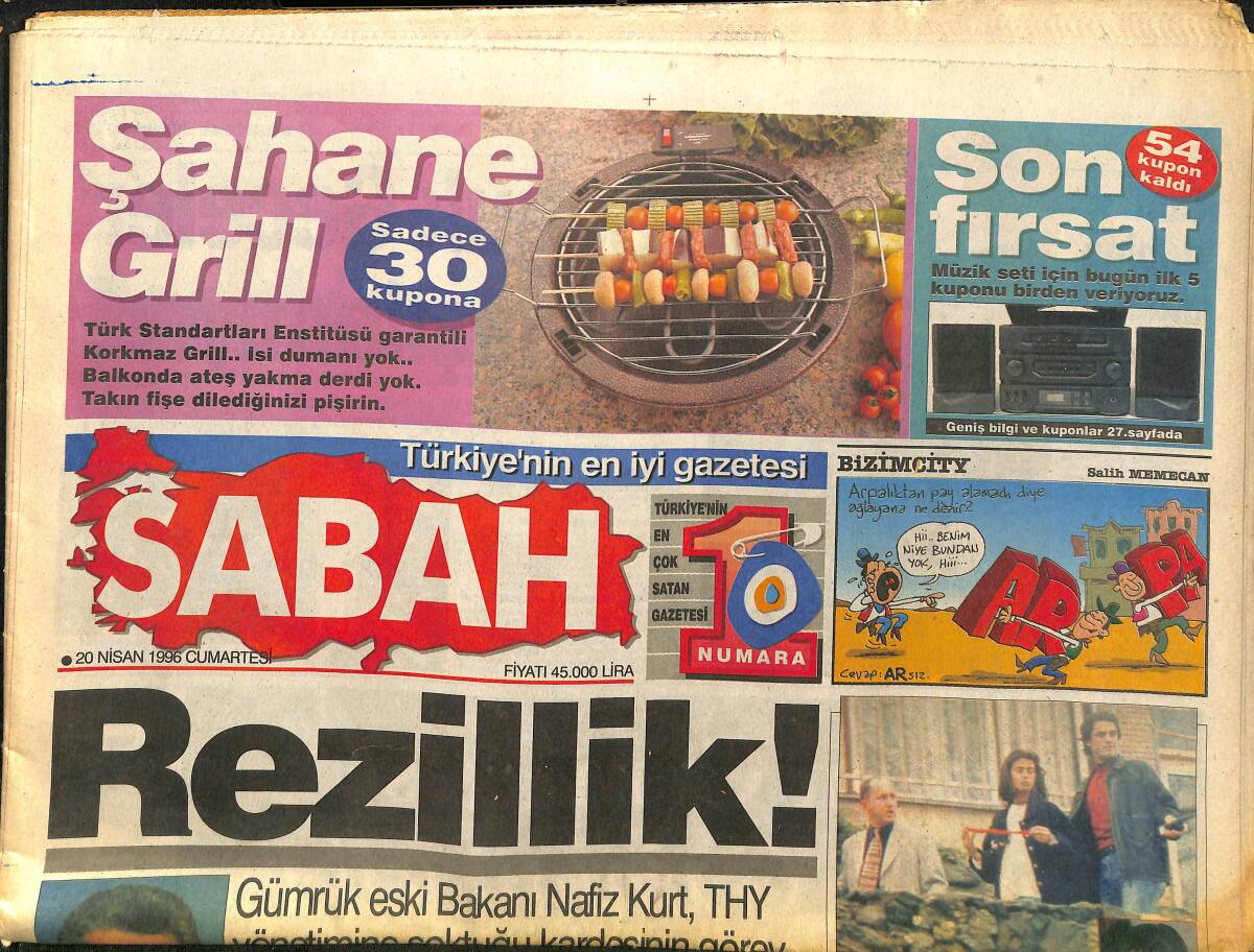 Sabah Gazetesi 20 Nisan 1996 - Yıldız Tilbe'ye Esrar Baskını - Türkan Şoray'a Ödül Doping Oldu GZ147881 - 1