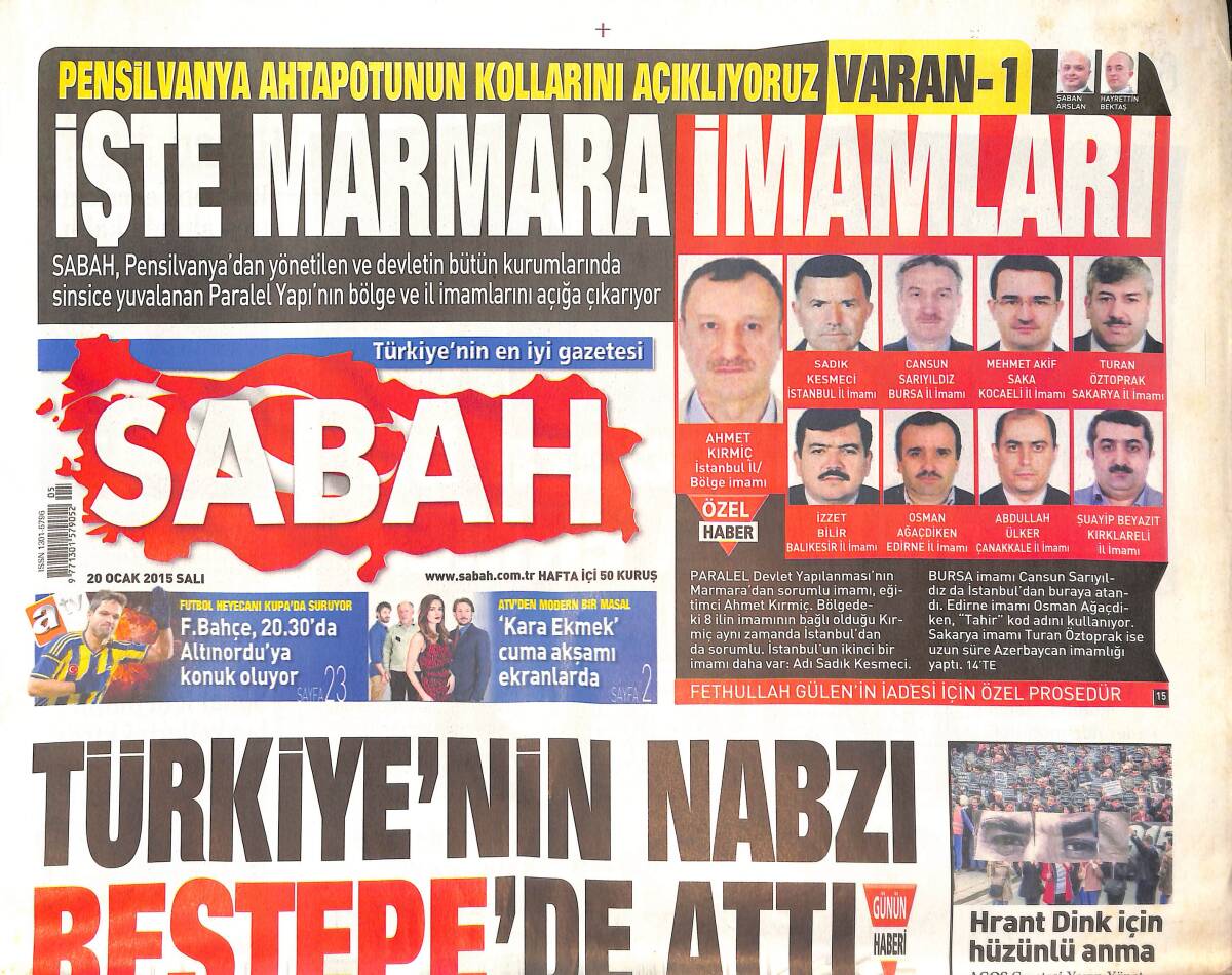 Sabah Gazetesi 20 Ocak 2015 - Türkiye'nin Nabzı Beştepe'de Attı! - Galatasaray'da Stoper Krizi! GZ136848 - 1