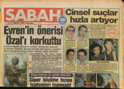 Sabah Gazetesi 21 Ağustos 1986 - Michael Jackson Ve Madonnaya Niyet... - Evrenin Önerisi Özalı Korkuttu GZ125955 - 1