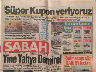 Sabah Gazetesi 21 Ağustos 1988 - Hasan Celal Güzel,Evet Oyları Yüzde 40tan Aşağı Olmaz GZ61458 - 1