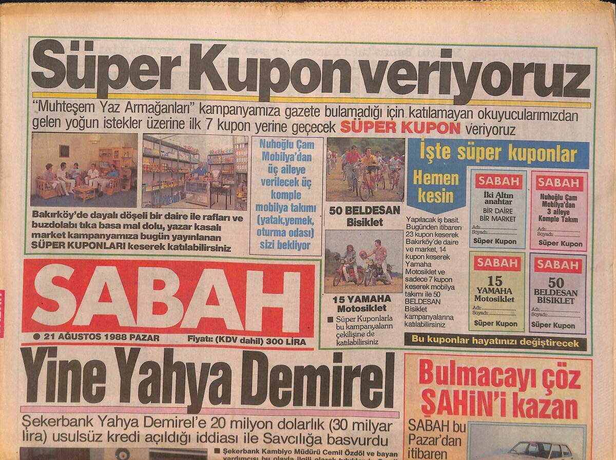 Sabah Gazetesi 21 Ağustos 1988 - Ziya Ül Hak Toprağa Verildi - Yine Yahya Demirel GZ157772 - 1