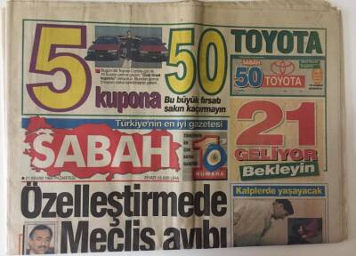 Sabah Gazetesi 21 Kasım 1994 -Türk Ekonomi Tarihinin En Önemli Özelleştirme Yasa Tasarısı Mecliste Oylanıyor GZ11960 - 2