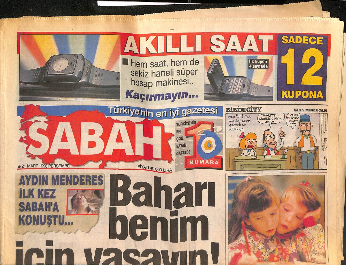 Sabah Gazetesi 21 Mart 1996 - Yabancı Sigara Yine Zamlandı - Papandreu Taburcu GZ133028 - 1