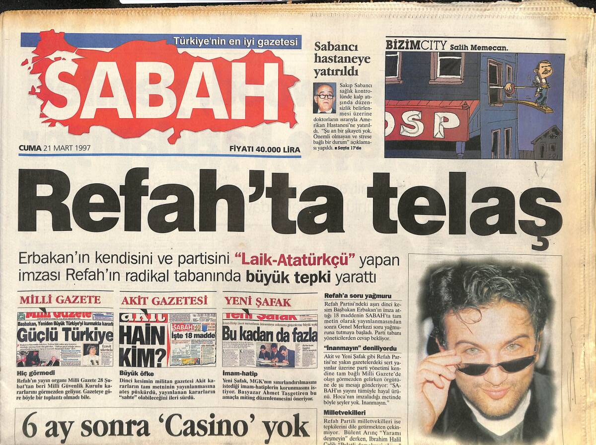 Sabah Gazetesi 21 Mart 1997 - Refah'ta Telaş - Amerika'da Sigaracılara Büyük Darbe GZ148017 - 1