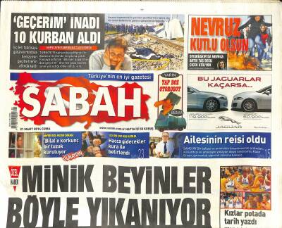 Sabah Gazetesi 21 Mart 2014 - David Villa İddiası - 35 Bin Şehit Yakını İşe Başlıyor GZ124690 - 1