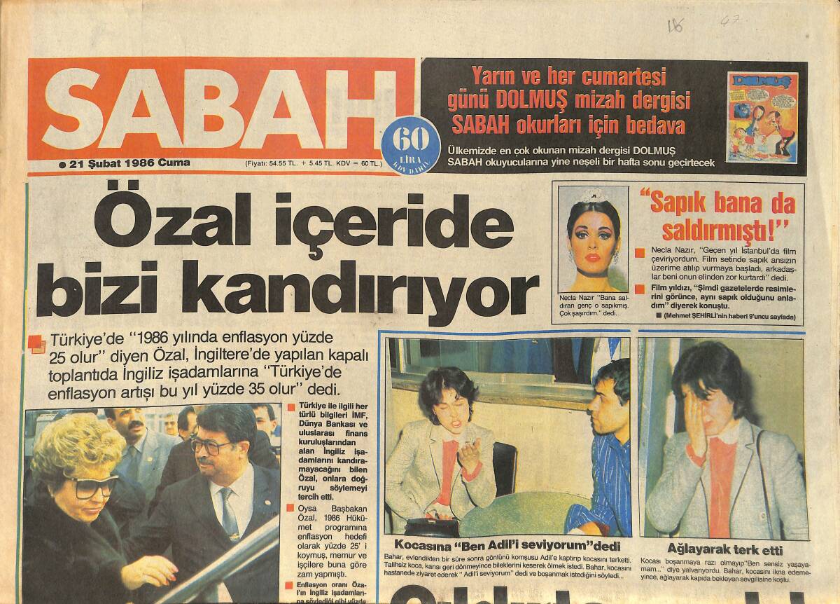 Sabah Gazetesi 21 Şubat 1986 - Gönül Yazar: Sabah'a Teşekkür Ederim - Fenerbahçe'de Yönetim Yarışı GZ2102 - 1