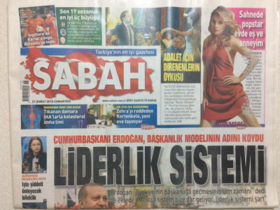 Sabah Gazetesi 21 Şubat 2015 - Cumhurbaşkanı Erdoğan Başkanlık Sisteminin Adını Koydu,Liderlik Sistemi GZ27903 - 1