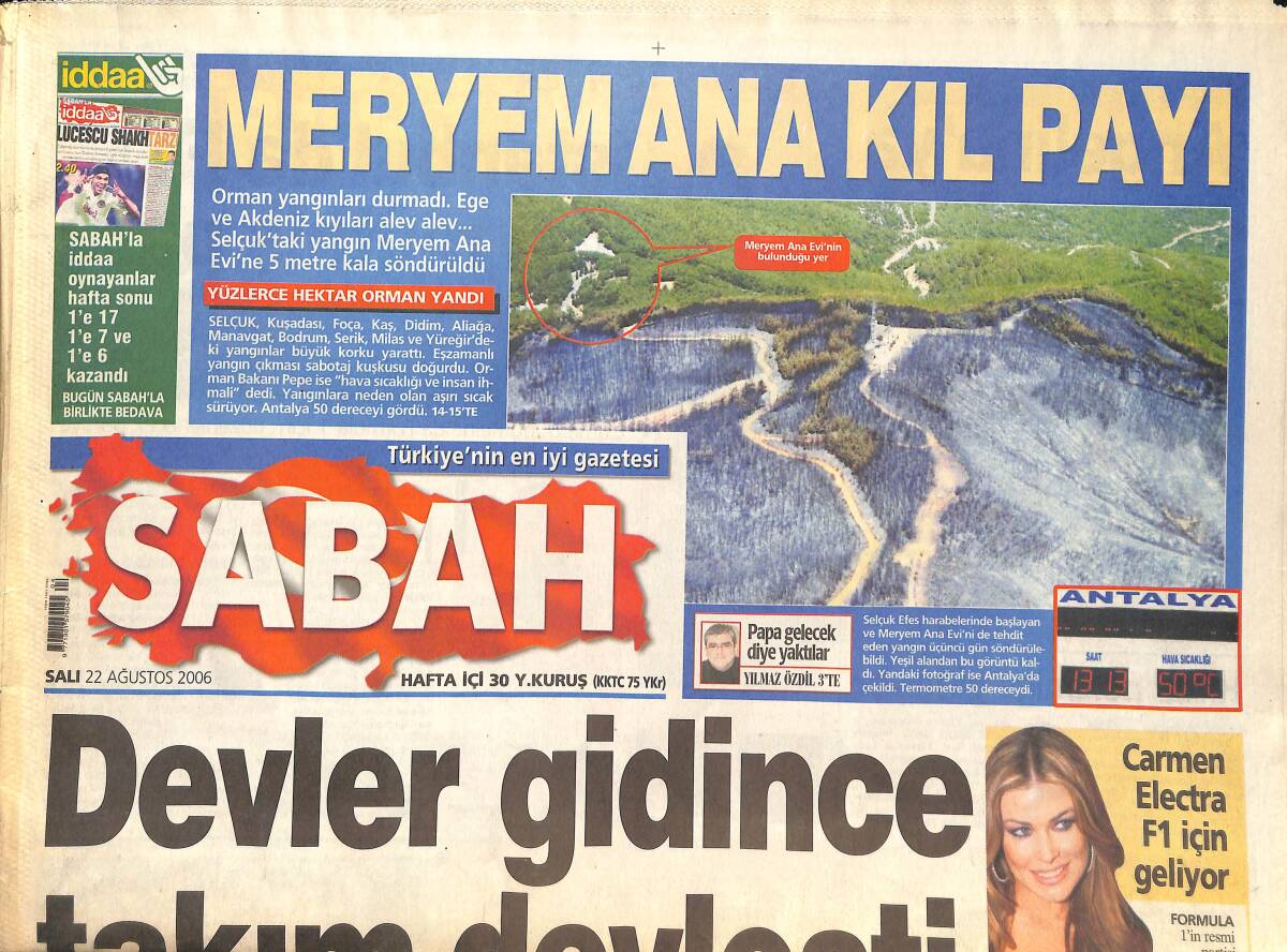Sabah Gazetesi 22 Ağustos 2006 - Devler Gidince Takım Devleşti - Fenerbahçelilere Altın Kaplama Telefon GZ137693 - 1