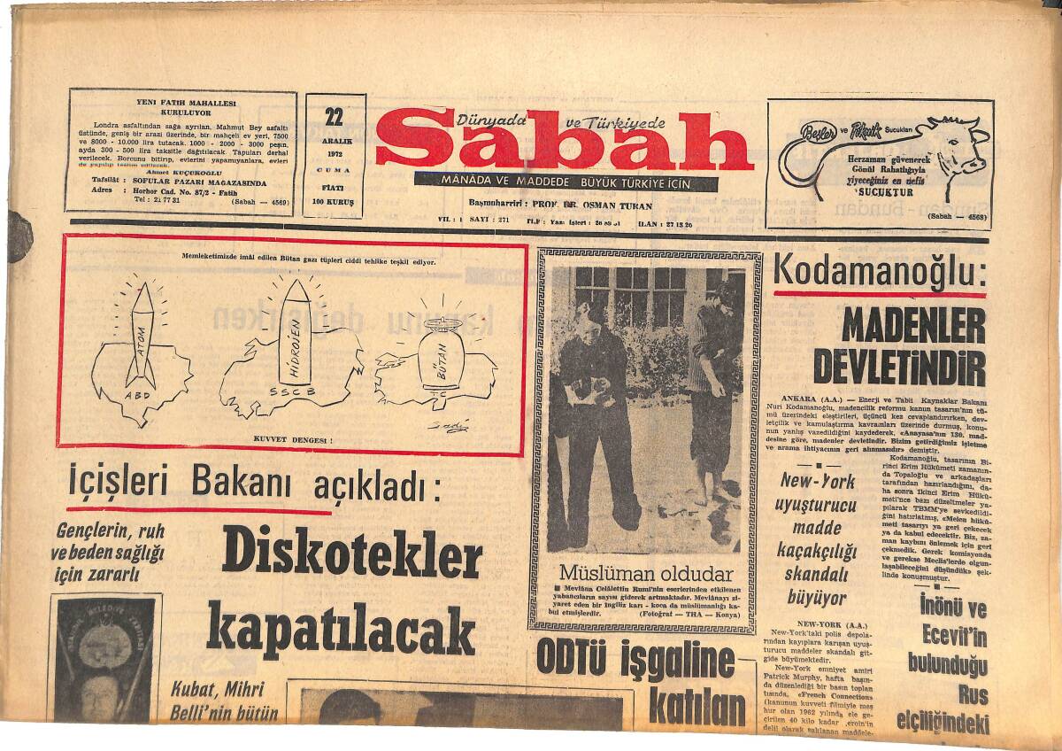 Sabah Gazetesi 22 Aralık 1972 - İnönü Ve Ecevit'iin Bulunduğu Rus Elçiliğindeki Davete Bozbeyli Ve Demirel Gelmedi GZ144893 - 1