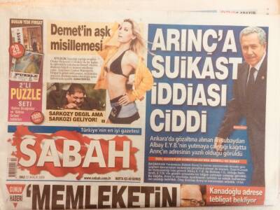 Sabah Gazetesi 22 Aralık 2009 - Bülent Arınça Suikast İddiası Ciddi GZ40247 - 1