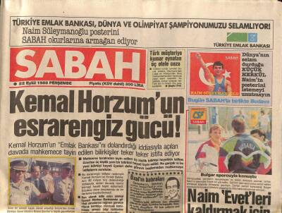 Sabah Gazetesi 22 Eylül 1988 - Naim Süleymanoğlu Evetleri Kaldırmak İçin Geliyor GZ89060 - 1