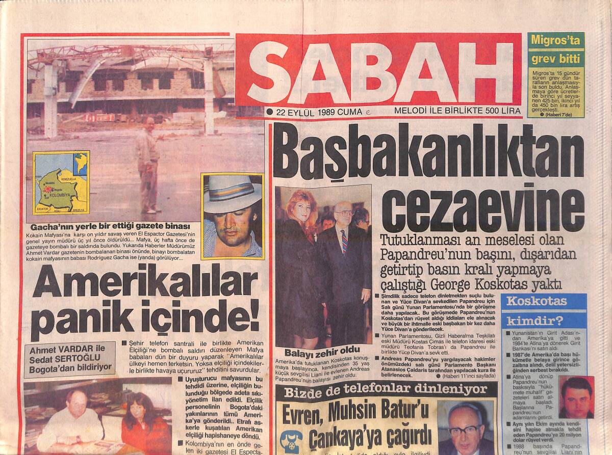 Sabah Gazetesi 22 Eylül 1989 - Yasemin Baradan, Podyuma Hazır - İbrahim Tatlıses'in Ses Telleri Tehlikede - Seda Sayan Kaset Afişi GZ155903 - 1