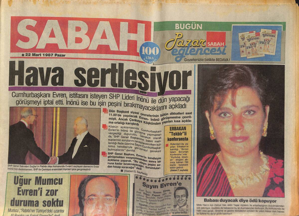 Sabah Gazetesi 22 Mart 1987 - Bozkurtlar Yine Sahnede - Cenk Koray'ın Büyük Derdi: Haymana Tatili GZ153268 - 1