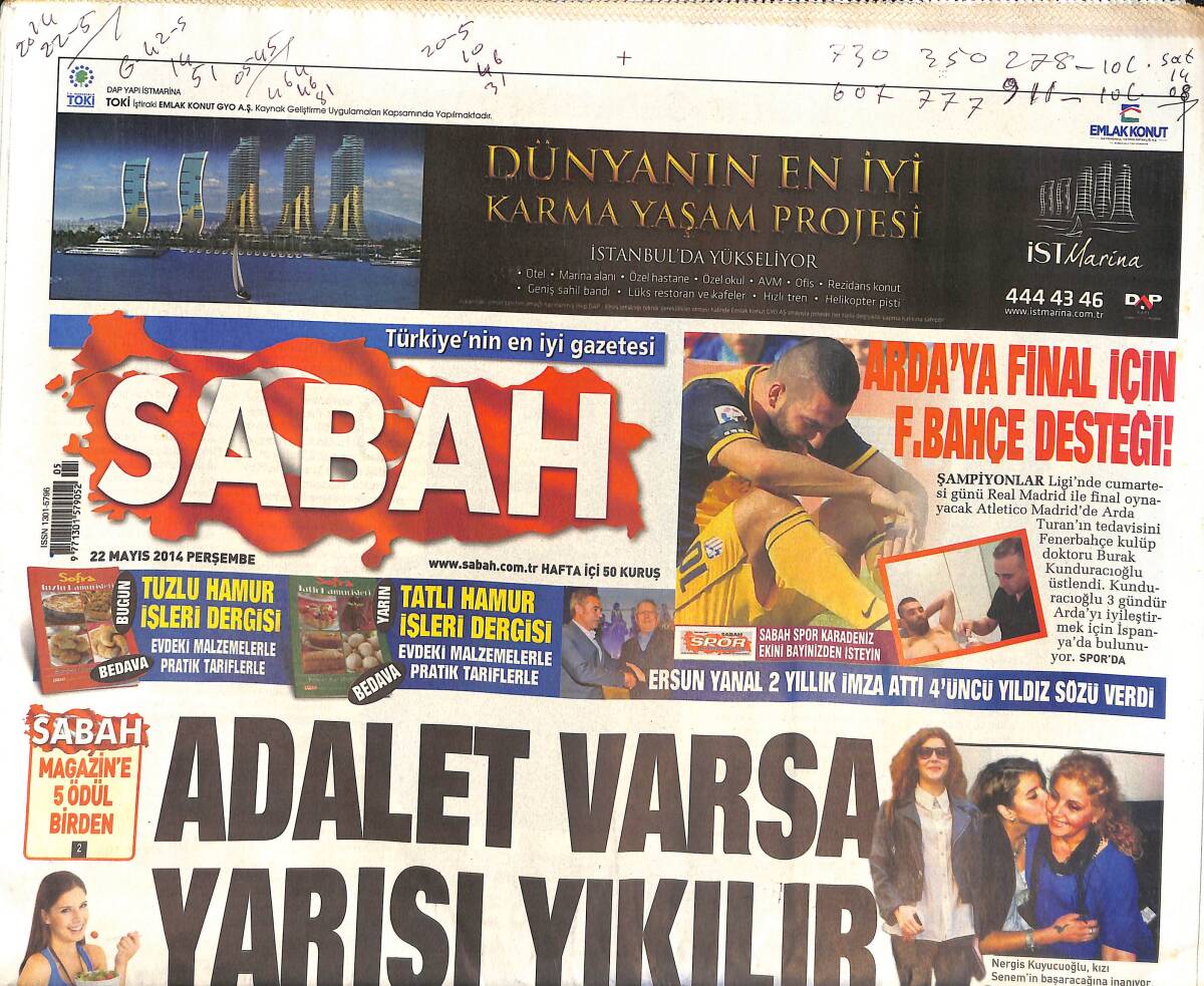 Sabah Gazetesi 22 Mayıs 2014 - Arda'ya Final İçin Fenerbahçe Desteği - 3 Yaşındaki Çocuk Önceki Hayatındaki Katilini Anlattı GZ135525 - 1