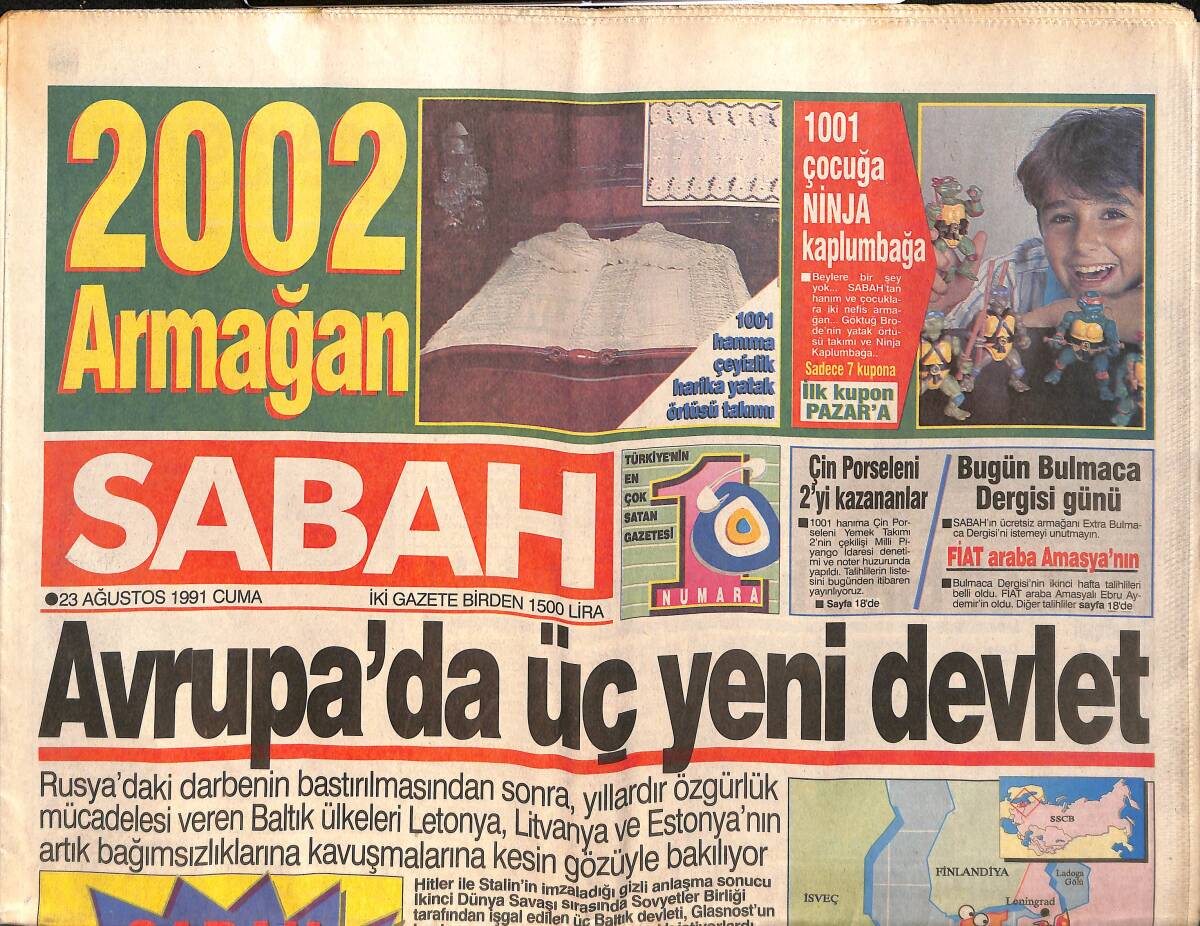 Sabah Gazetesi 23 Ağustos 1991 - Müjde Ar'ın Annelik Operasyonu - Yeltsin , Gorbi'ye Yüz Vermedi GZ160260 - 1